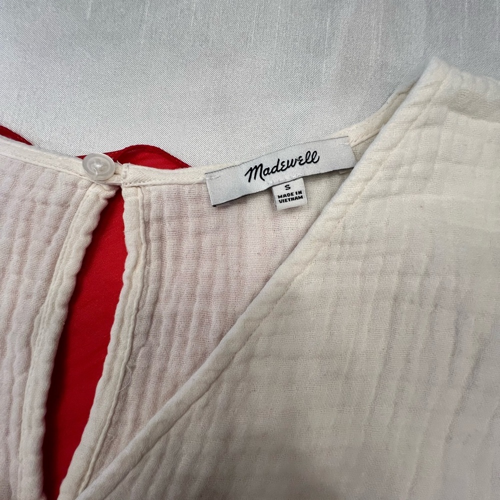 Madewell Cream Textured V-Neck Blouse - Picture 6 of 8